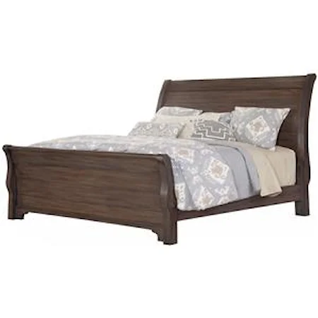 Distressed Queen Sleigh Bed with Solid Wood Planks